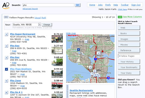 Screen shot from A9.com